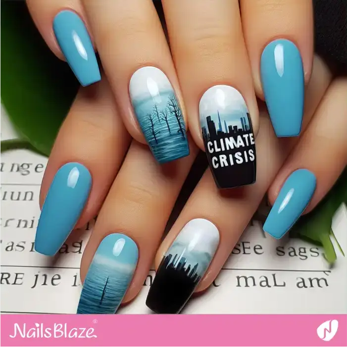 Sea Level Rise Issue Nail Design | Climate Crisis Nails - NB2647